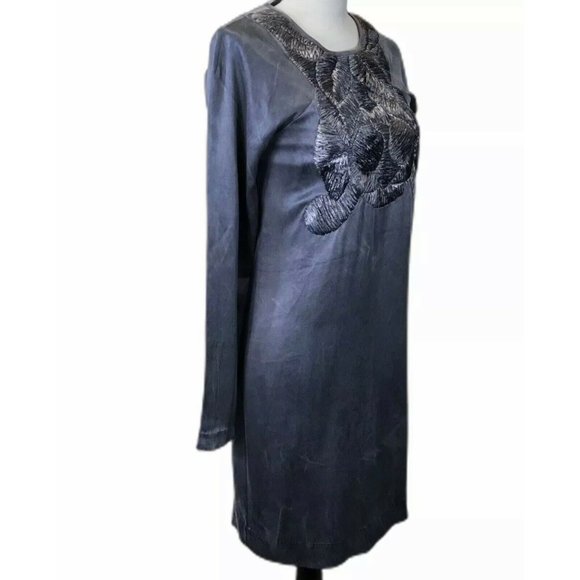 Tony Cohen Washed Silk Straw Design Zipper Dress - Picture 5 of 12